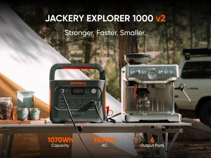 Jackery Explorer 1000 v2+ 100W Solar Panel Portable Power Station(2024 New),1070Wh LiFePO4 Battery,1500W AC/100W USB-C Output, 1 Hr Fast Charge, Solar Generator for Outdoor Camping,Off-grid Living,RV