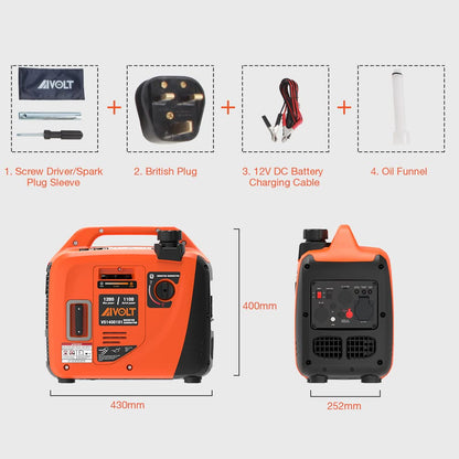 AIVOLT 1200W Petrol Inverter Generator 4 Stroke Portable Silent Suitcase Generator for Camping, Home Use - True Sine Wave, Super Lightweight, Ultra Quiet