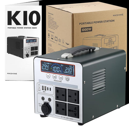 Power Station 1000W/666Wh, Mashine Portable Rechargeable Generator Inverter for Camping, RVs, Drones, Outdoor Lighting, with 4 AC Outlets and 4 USB Ports
