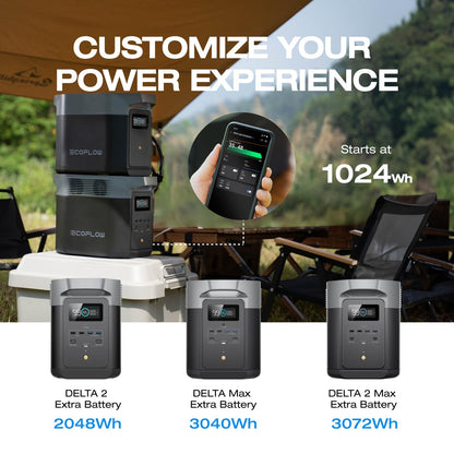 EcoFlow DELTA 2 Portable Power Station with 110W Solar Panel, 1-3kWh Expandable Capacity, LFP Battery, Fast Charging, Solar Generator for Backup Power, Camping & RVs