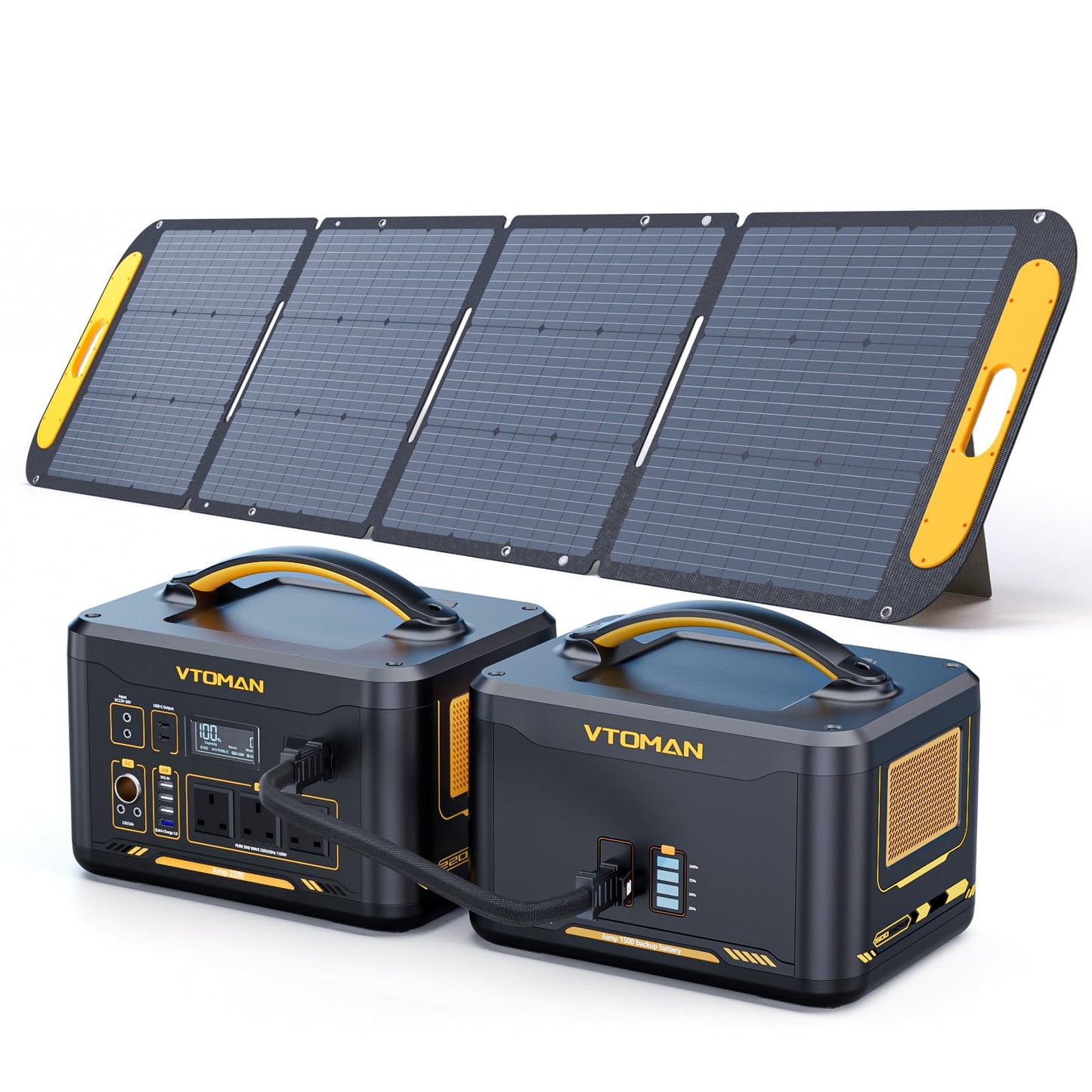 VTOMAN 3096Wh Portable Power Station Bundle with Extra Battery & 200W Solar Panel Included - Up to 4400W Solar Power Generator for Home Backup, Off-grid, Road Trip, RV, Camping