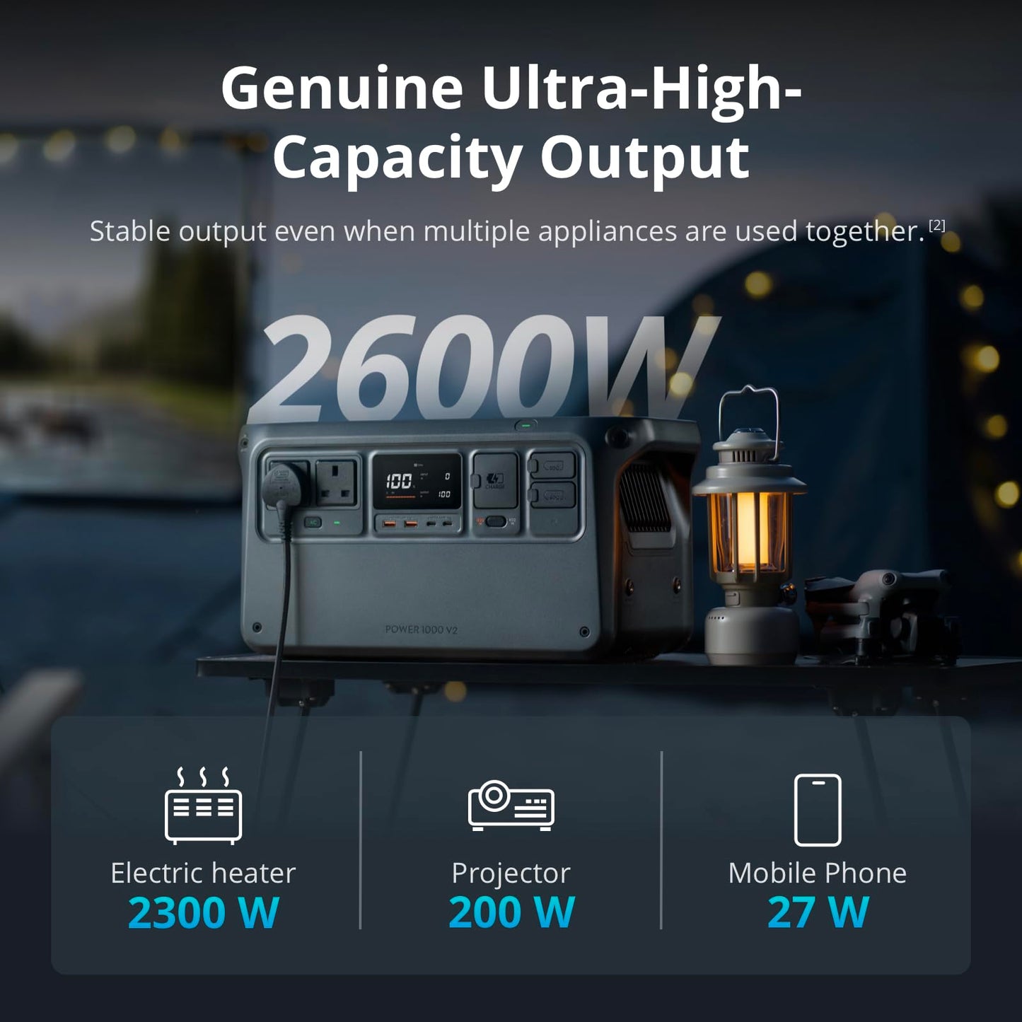 DJI Power 1000 V2 Portable Power Station, 1024Wh LFP Battery, Compact Size, 2600W Stable Output, 0-80% Recharge in 37 Mins, Electric Generator for Home, Camping, RVs, Off-Grid