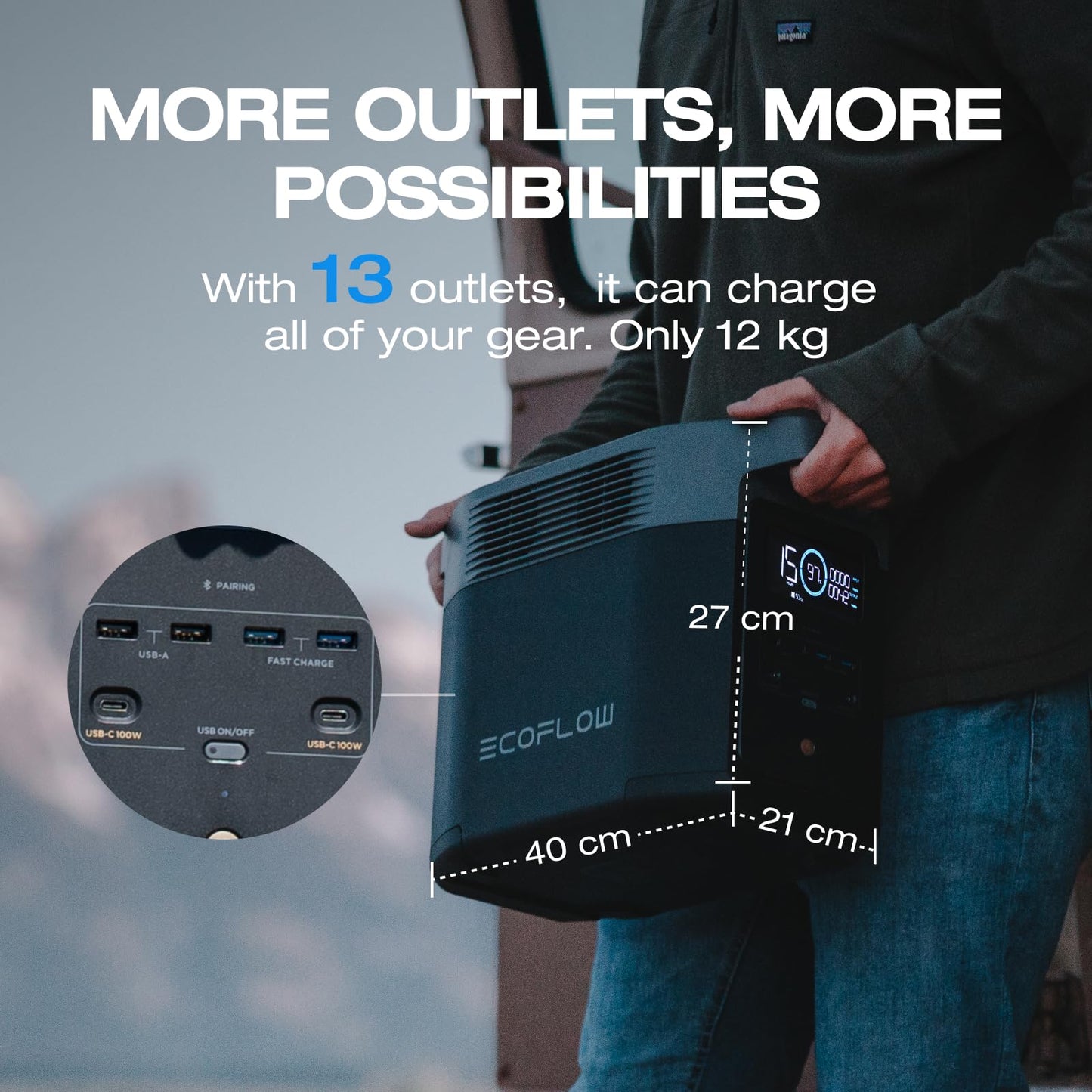 EcoFlow DELTA 2 Portable Power Station with 110W Solar Panel, 1-3kWh Expandable Capacity, LFP Battery, Fast Charging, Solar Generator for Backup Power, Camping & RVs