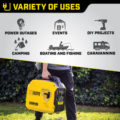 Champion Power Equipment 92001i 2200 Watt Petrol Portable Inverter Generator - 240V, 79cc Engine, 4.0L - The Mighty Atom - Super Lightweight, True Sine Wave, EZ Start, Ultra Quiet