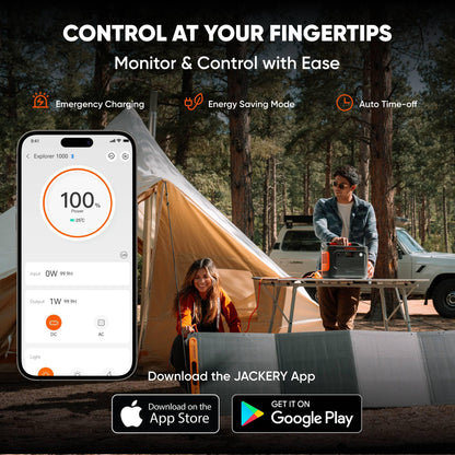 Jackery Explorer 1000 v2+ 100W Solar Panel Portable Power Station(2024 New),1070Wh LiFePO4 Battery,1500W AC/100W USB-C Output, 1 Hr Fast Charge, Solar Generator for Outdoor Camping,Off-grid Living,RV