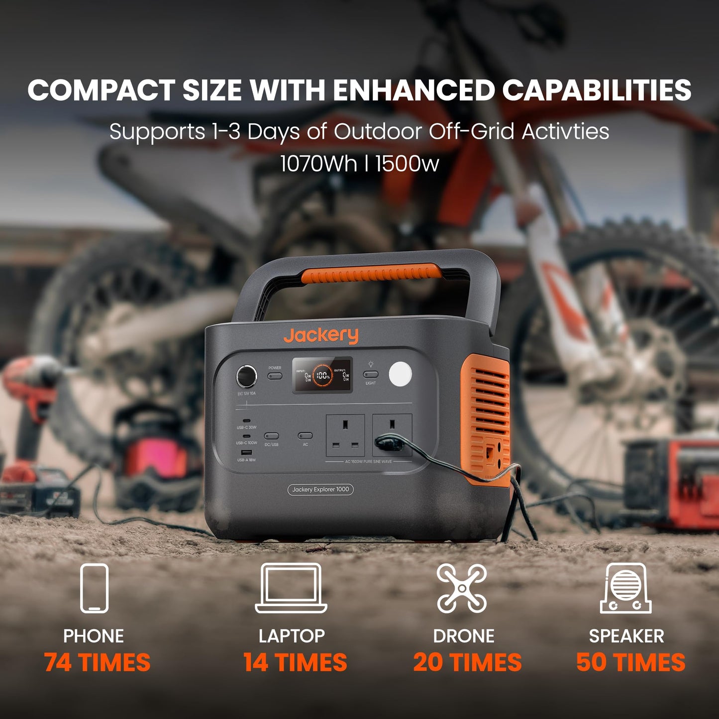 Jackery Explorer 1000 v2+ 100W Solar Panel Portable Power Station(2024 New),1070Wh LiFePO4 Battery,1500W AC/100W USB-C Output, 1 Hr Fast Charge, Solar Generator for Outdoor Camping,Off-grid Living,RV