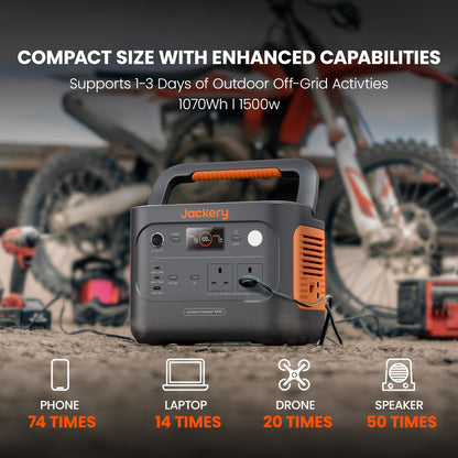 Jackery Explorer 1000 v2+ 100W Solar Panel Portable Power Station(2024 New),1070Wh LiFePO4 Battery,1500W AC/100W USB-C Output, 1 Hr Fast Charge, Solar Generator for Outdoor Camping,Off-grid Living,RV