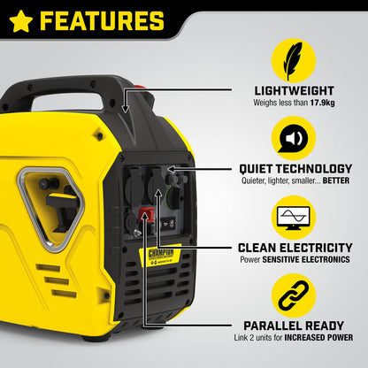Champion Power Equipment 92001i 2200 Watt Petrol Portable Inverter Generator - 240V, 79cc Engine, 4.0L - The Mighty Atom - Super Lightweight, True Sine Wave, EZ Start, Ultra Quiet